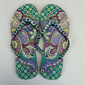 Vera Bradley Heather Paisley Flip Flops Thong Sandals Teal Women Size LARGE